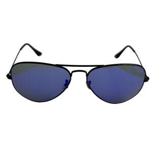Ray Ban Aviator Large Metal Shiny Black Blue Flash Unisex Sunglasses RB3025
